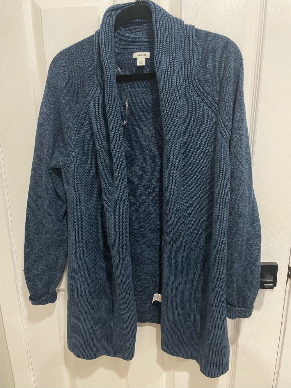 LL Bean Blue XL long sleeve shawl open cardigan 100% cotton flawed